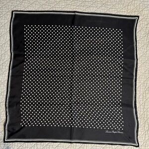 NWT 100% Silk Lauren Ralph Lauren Navy and White Polka Dot Scarf